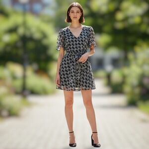 Lisa Says Gah Olivia Bow Mini Dress Women Embroidered Black White Short Sleeve